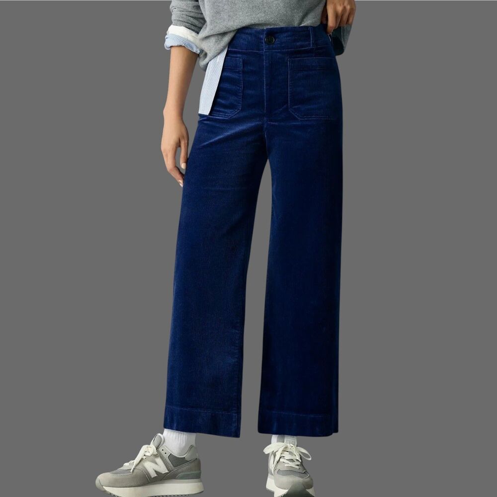 Anthropologie The Colette Cropped Wide-Leg Corduroy Pants Size 30/10 Indigo Blue